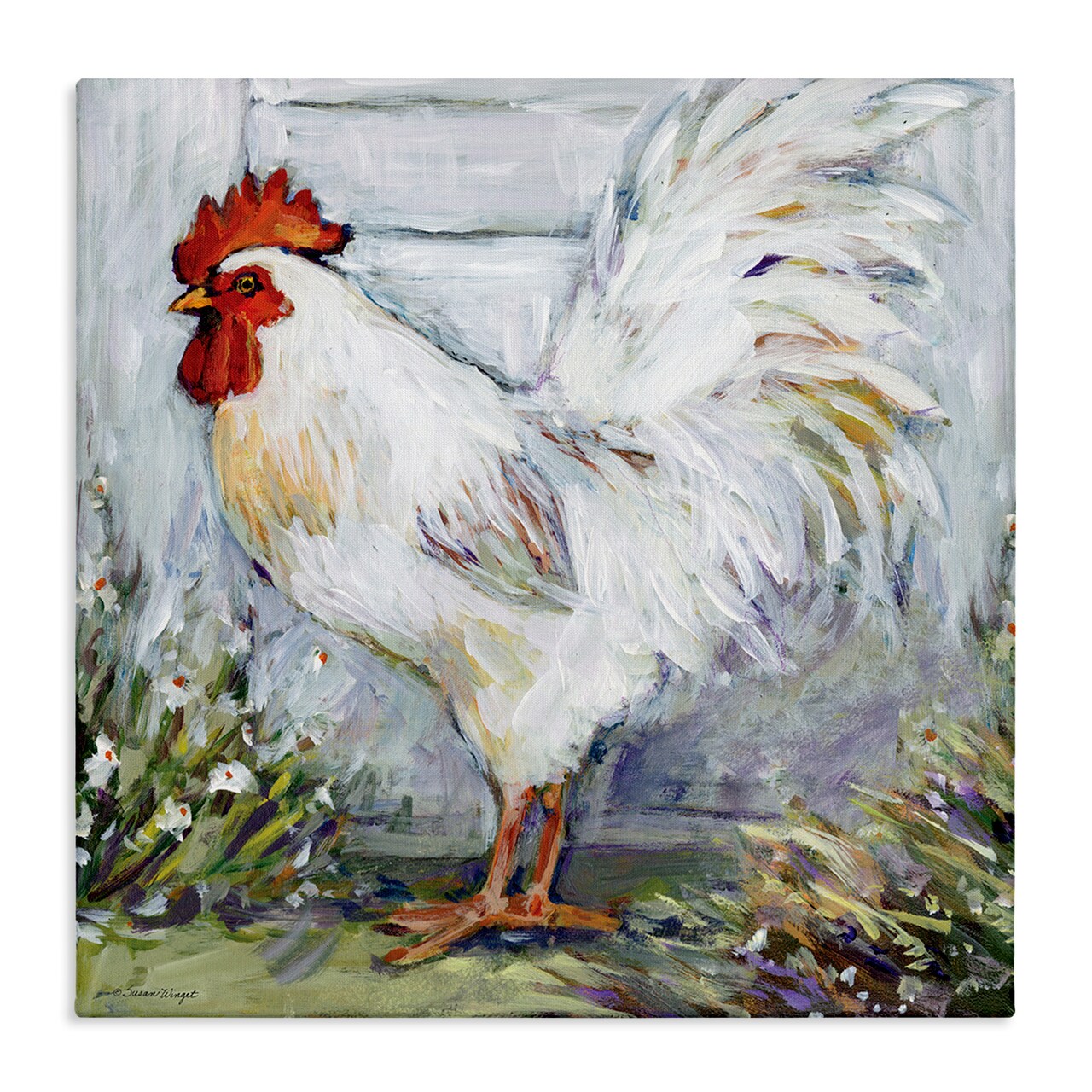 Stupell Industries White Rooster in Flower Garden Canvas By Susan Winget